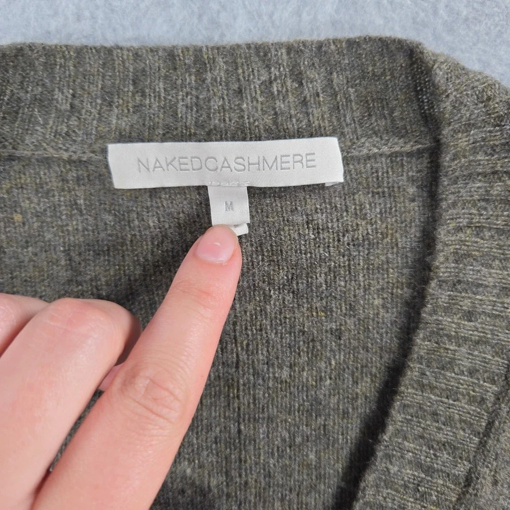 Naked Cashmere Sweater Womens Medium Olive Green 100% Cashmere V-Neck Oversized - Picture 3 of 7